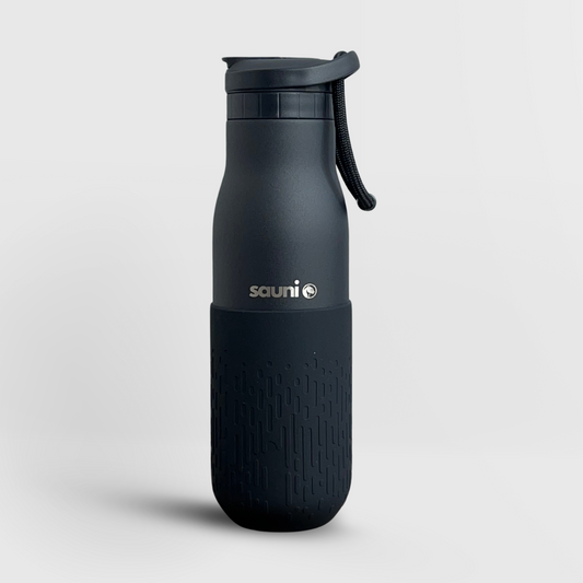 Sauni Insulated Sauna Water Bottle - Stainless Steel, 500 mL (17.6 OZ) - Black