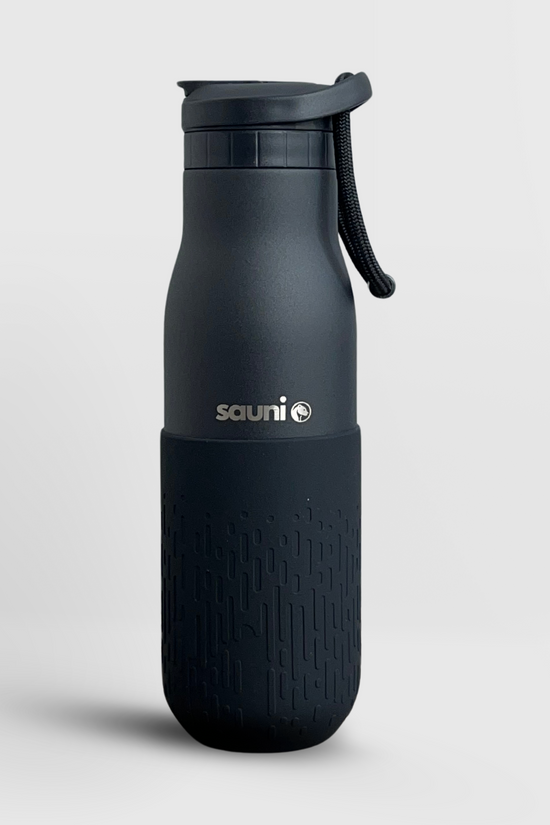 Sauni Insulated Sauna Water Bottle - Stainless Steel, 500 mL (17.6 OZ) - Black