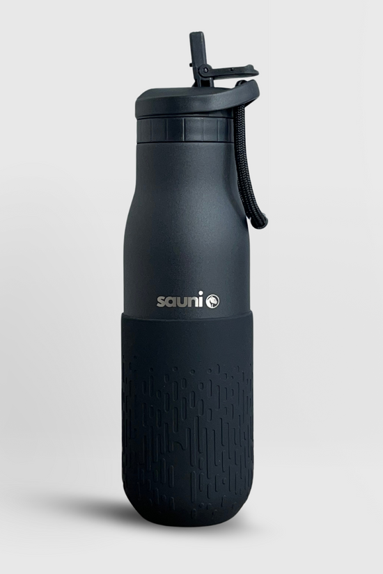 Sauni Insulated Sauna Water Bottle - Stainless Steel, 500 mL (17.6 OZ) - Black